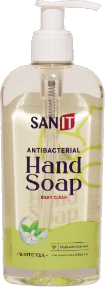 sanit 8oz white tea antibacterial hand soap bottle